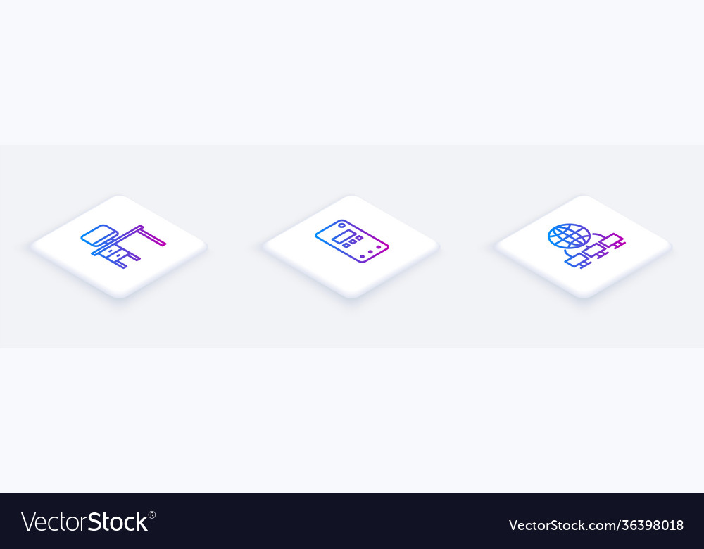 Set isometric line computer monitor and desk vector image Set isometric line computer monitor and desk