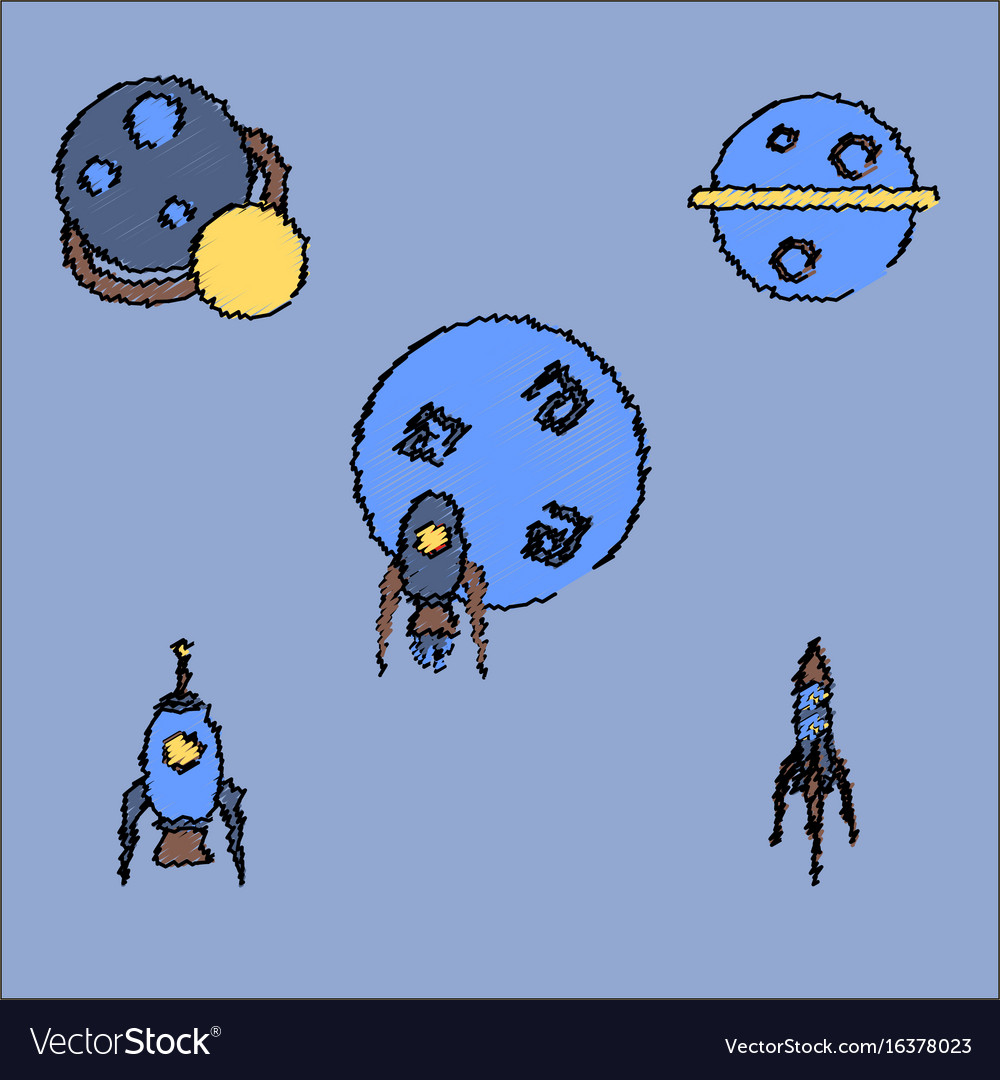 Collection of icons and space concept in stroke