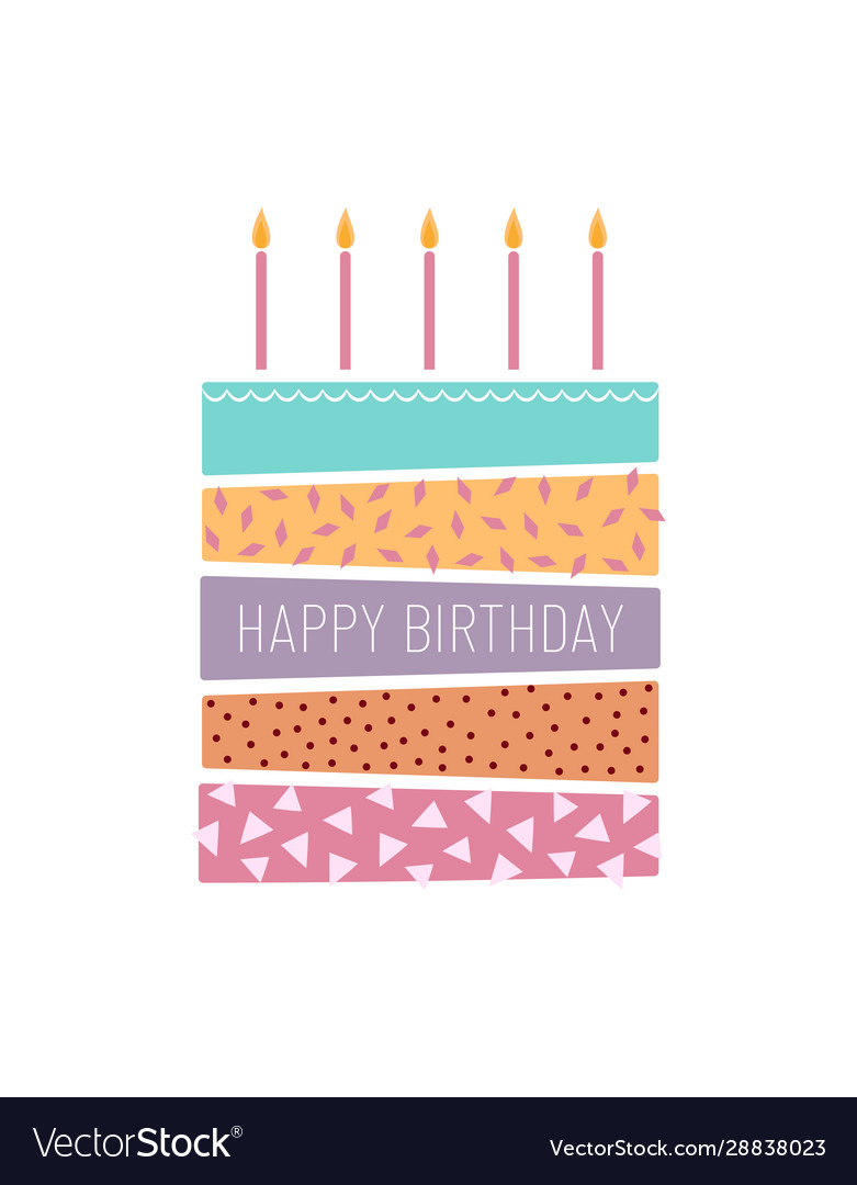 Greeting card with hand drawn cake happy birthday Vector Image