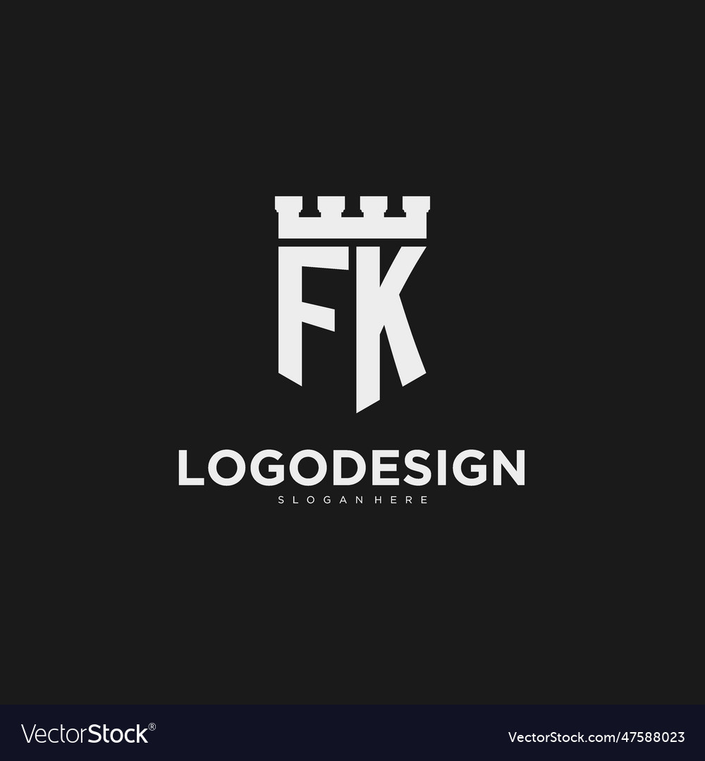 Initials fk logo monogram with shield Royalty Free Vector