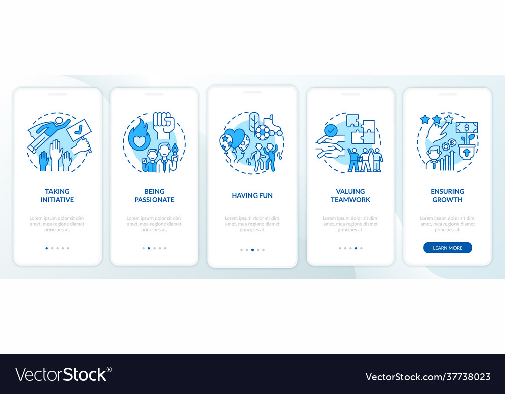 Main company core values onboarding mobile app