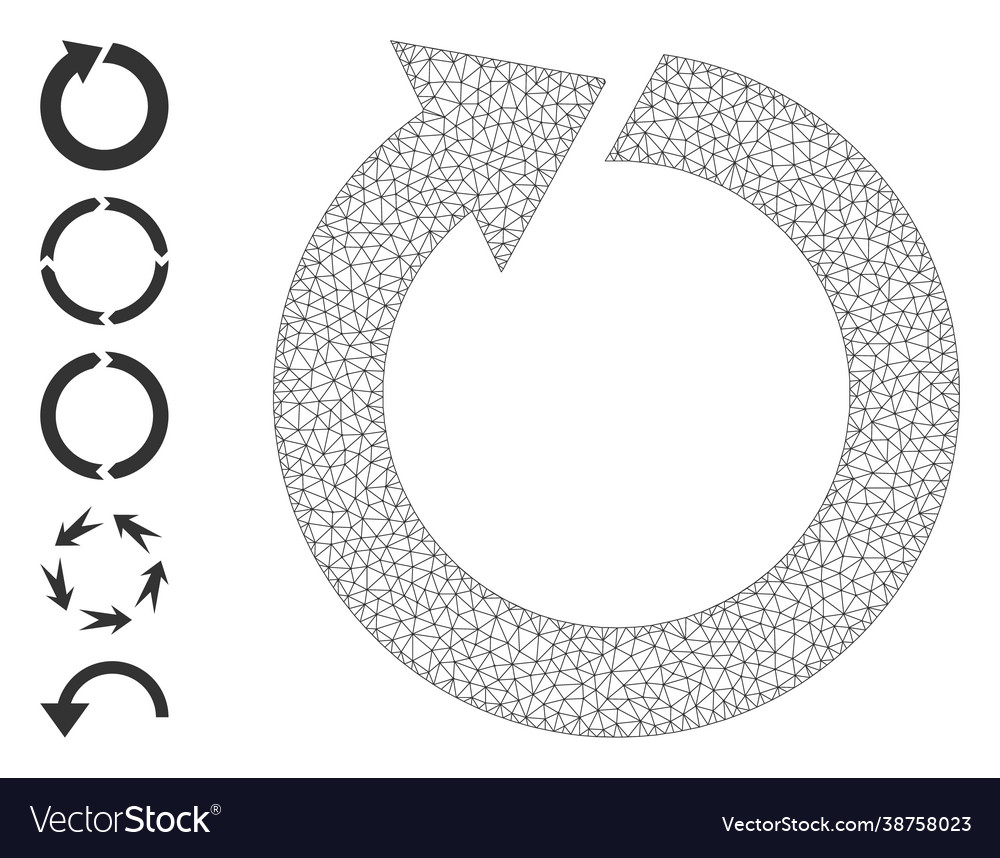 Polygonal mesh rotate icon with simple pictograms vector image Polygonal mesh rotate icon with simple pictograms