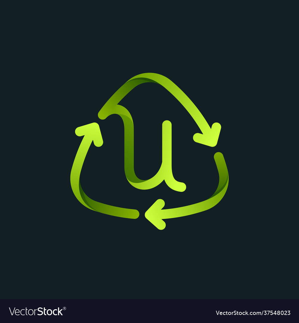 Recycling symbol with u letter line logo