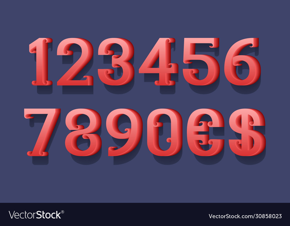 Red 3d numbers and currency signs with curly vector image Red 3d numbers and currency signs with curly