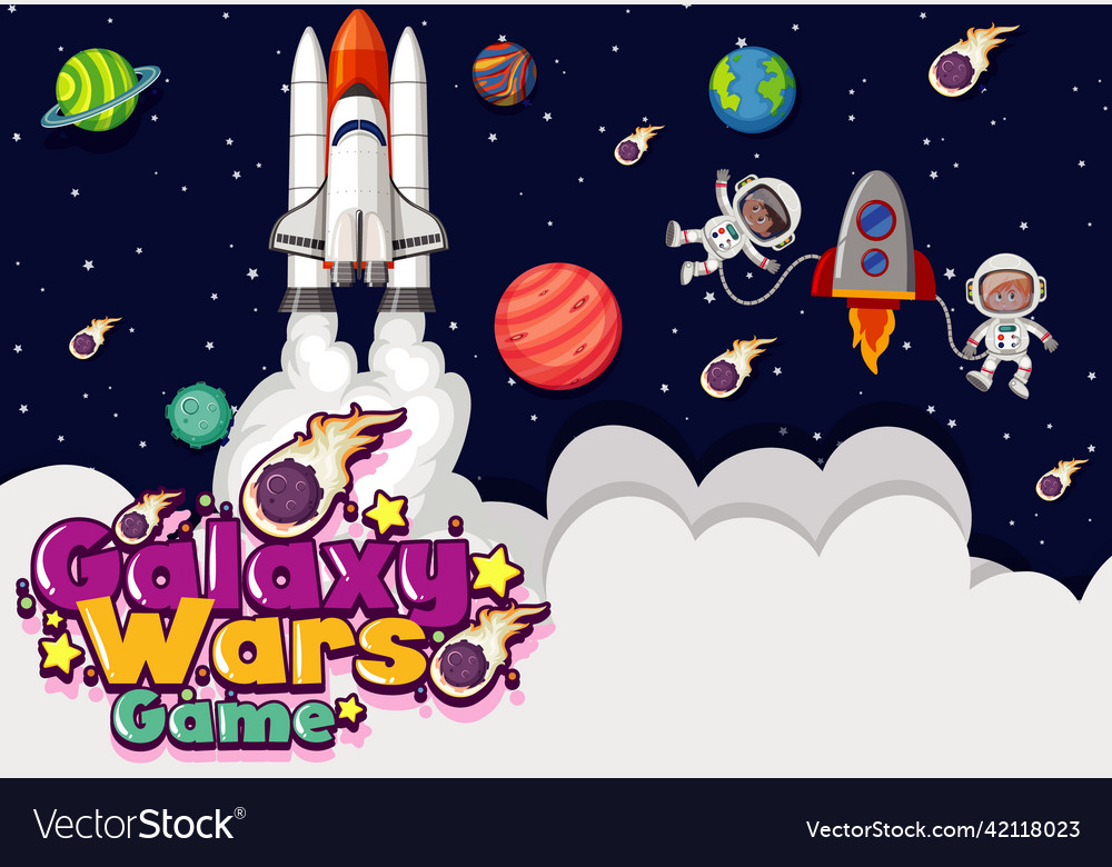 Scene with spaceship and astronaut in space vector image Scene with spaceship and astronaut in space