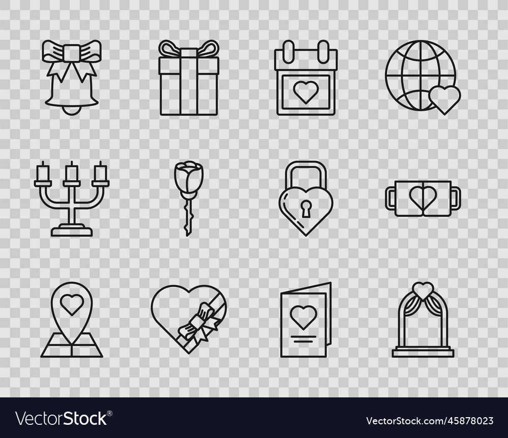 Set line map pointer with heart wedding arch Vector Image Set line map pointer with heart wedding arch