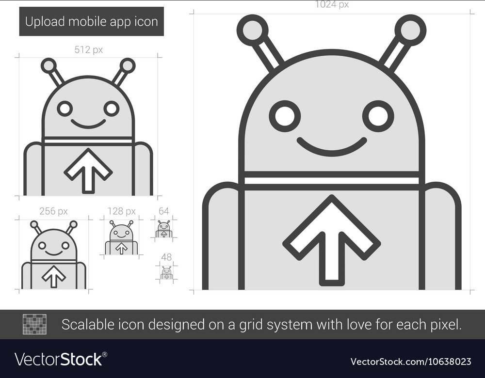 Upload mobile app line icon