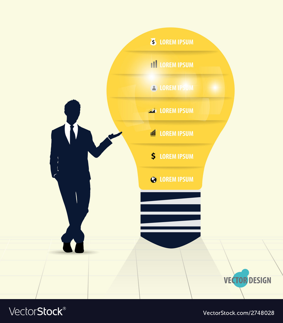 Businessman showing light bulb with infographic