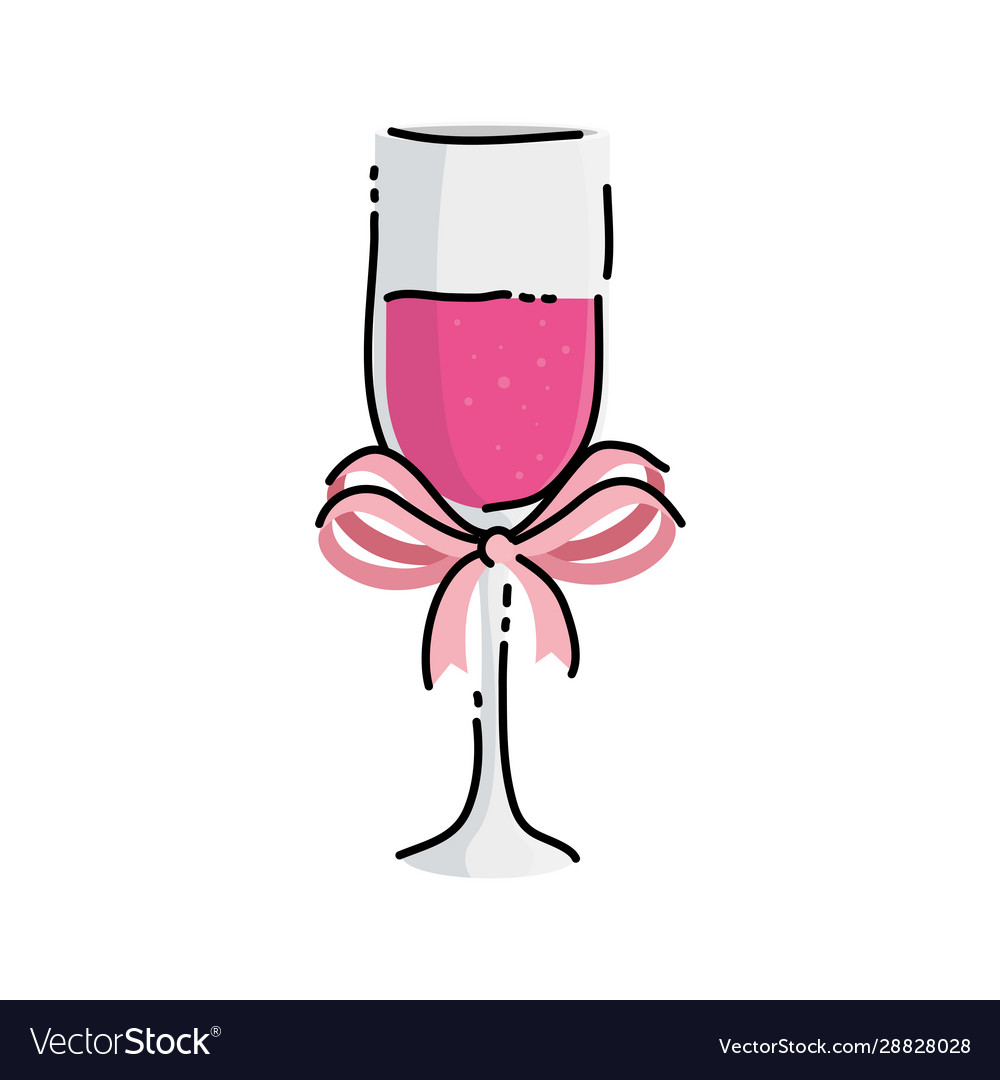 Cup champagne with ribbon isolated icon