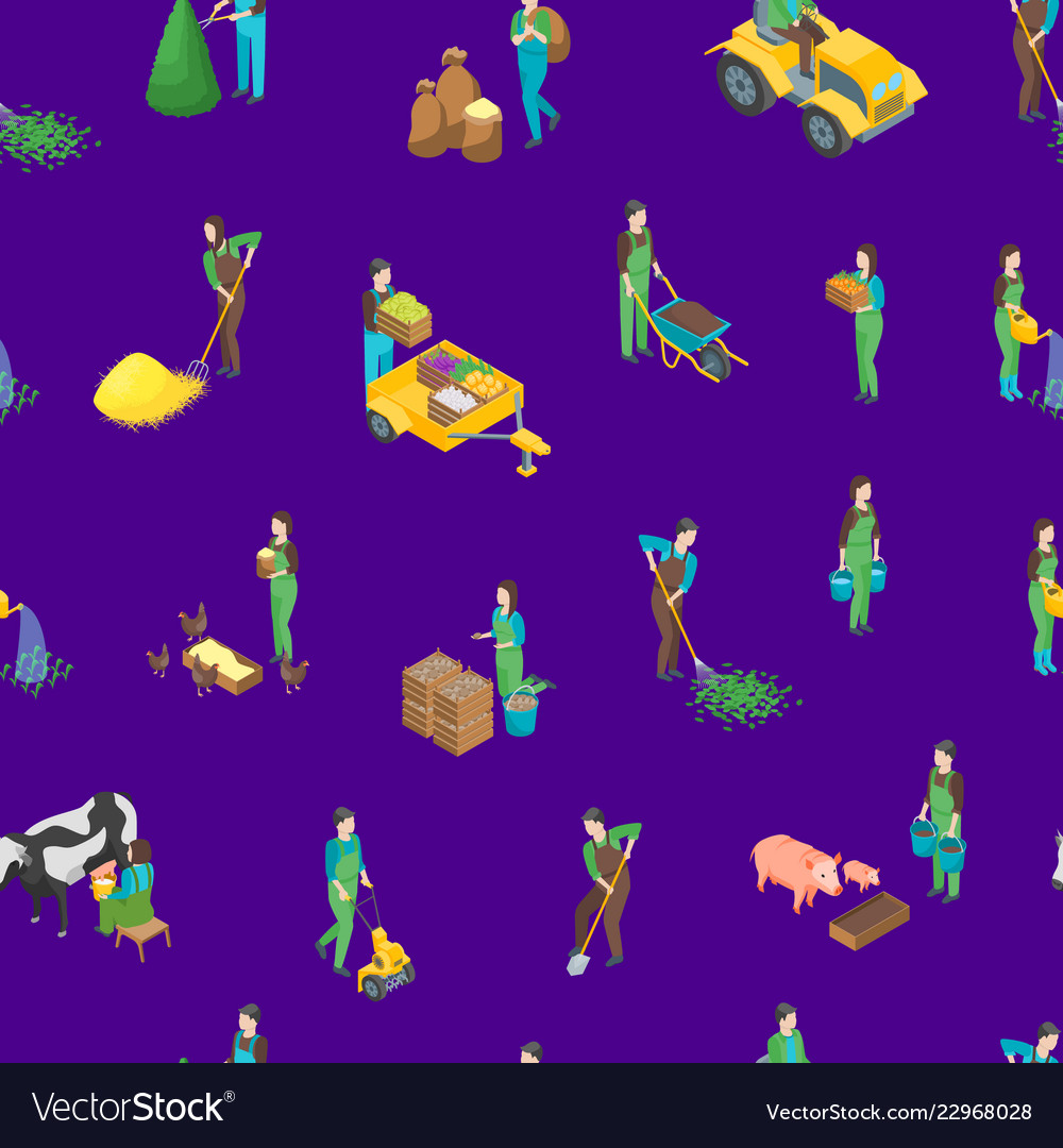 Farmers at work 3d seamless pattern background Vector Image Farmers at work 3d seamless pattern background