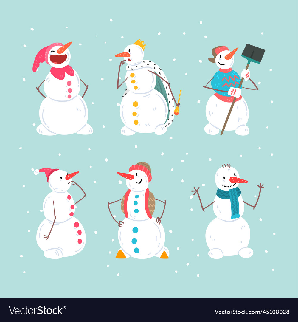 Funny Snowman Character With Carrot Nose Engaged Vector Image