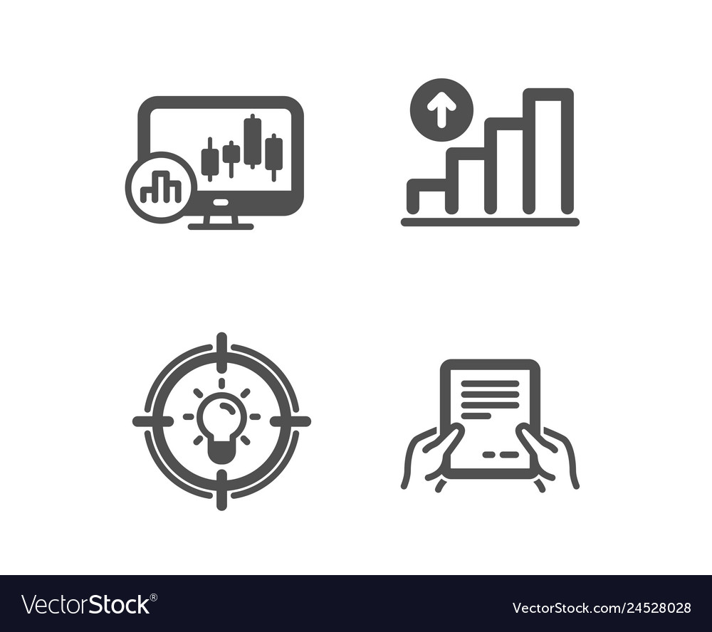 Graph chart candlestick and idea icons vector image Graph chart candlestick and idea icons