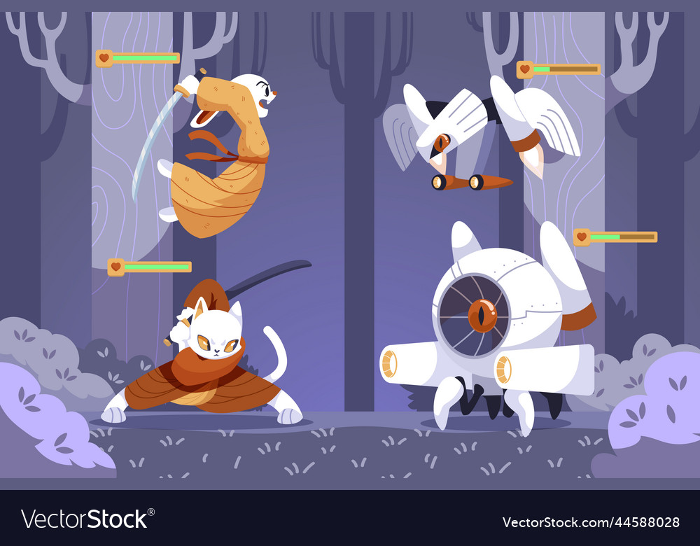 Hand drawn video game characters element set