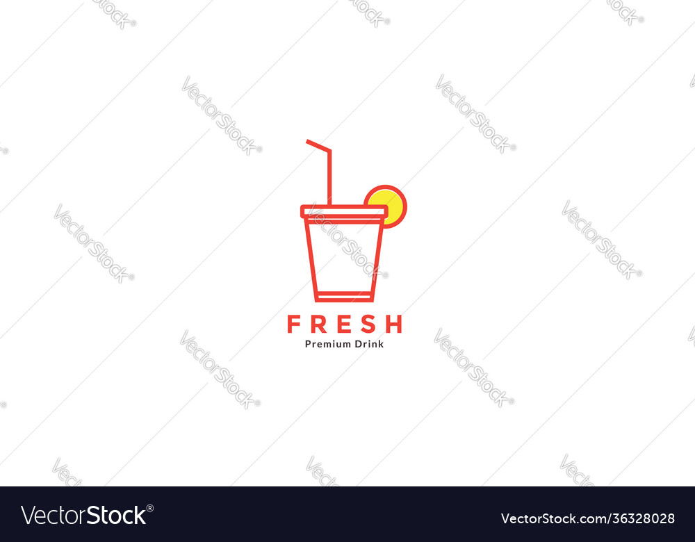 Plastic cups orange juice lines logo design icon