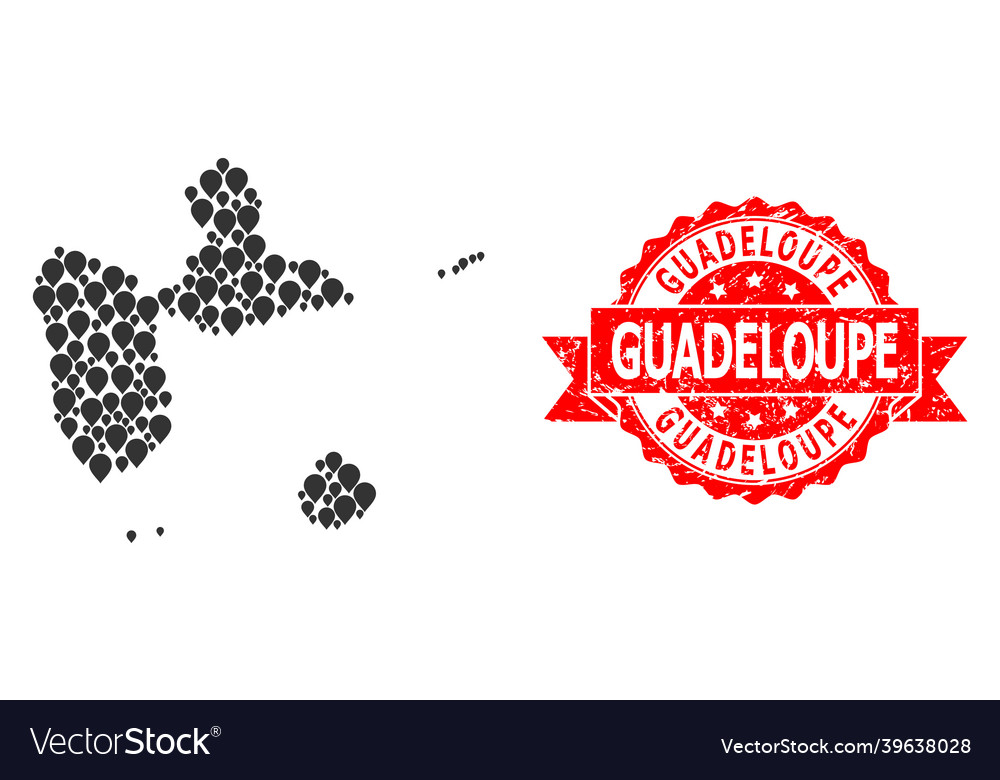 Rubber guadeloupe stamp seal and pointer mosaic vector image Rubber guadeloupe stamp seal and pointer mosaic