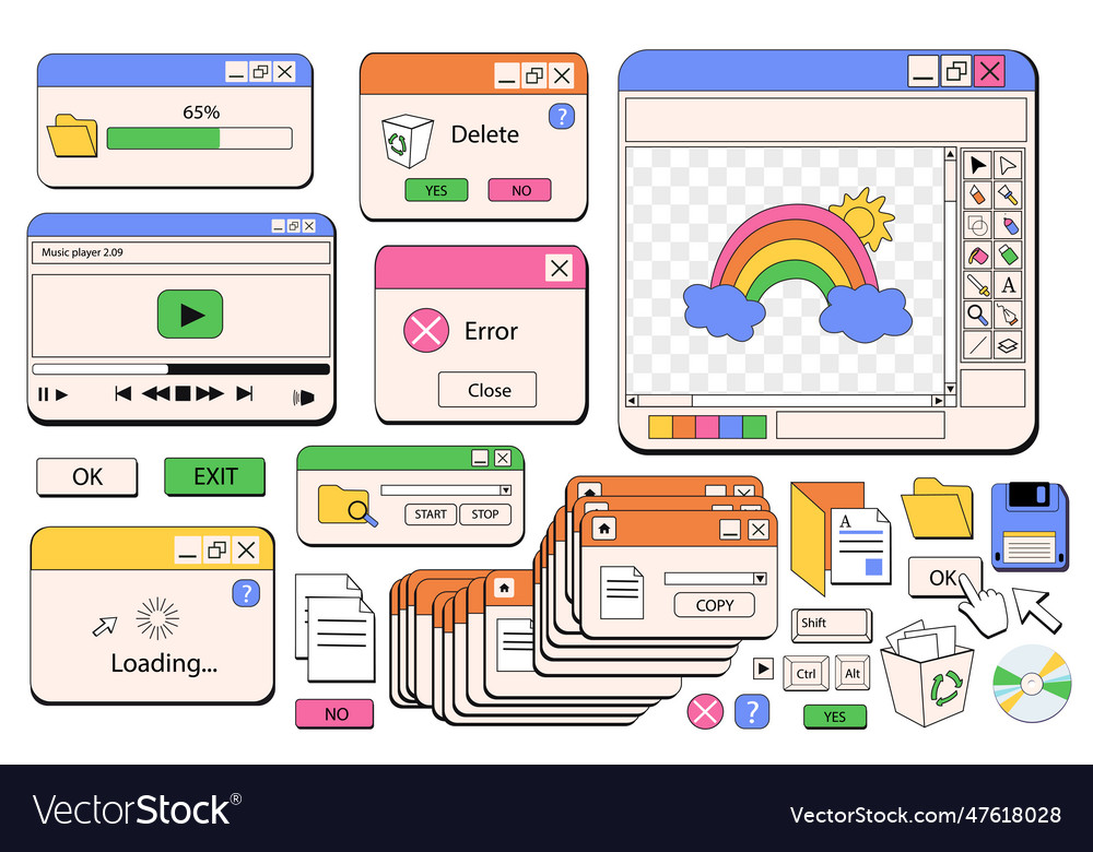 Windows browser objects mega set in graphic flat Vector Image