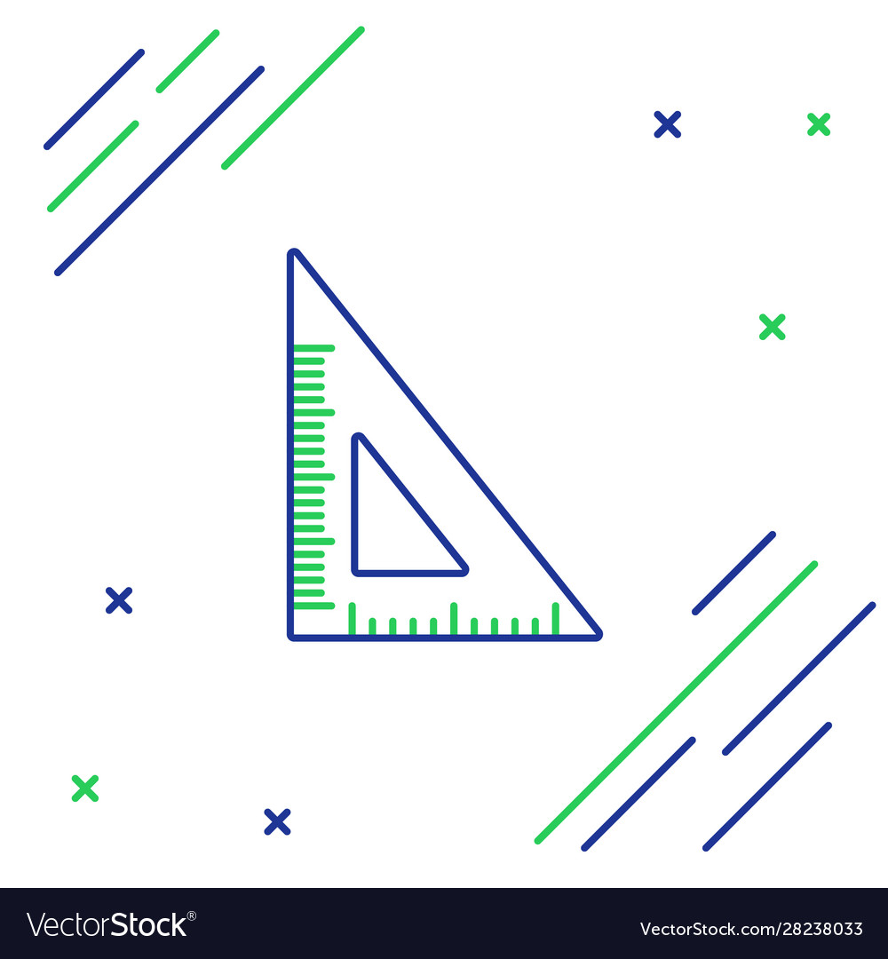 Blue and green line triangular ruler icon vector image Blue and green line triangular ruler icon