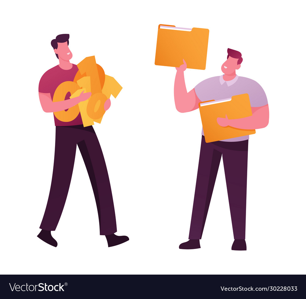 Businessmen characters with binary code and paper vector image Businessmen characters with binary code and paper