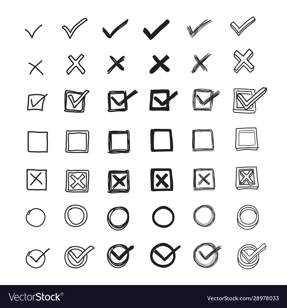 Premium Vector  Check and cross mark set hand drawn doodle sketch style  vote yes no drawn concept check box cross mark with box circle element  vector illustration