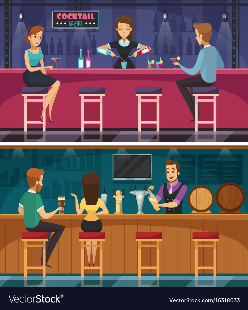 Cocktail Bar Cartoon Horizontal Banners Royalty Free Vector