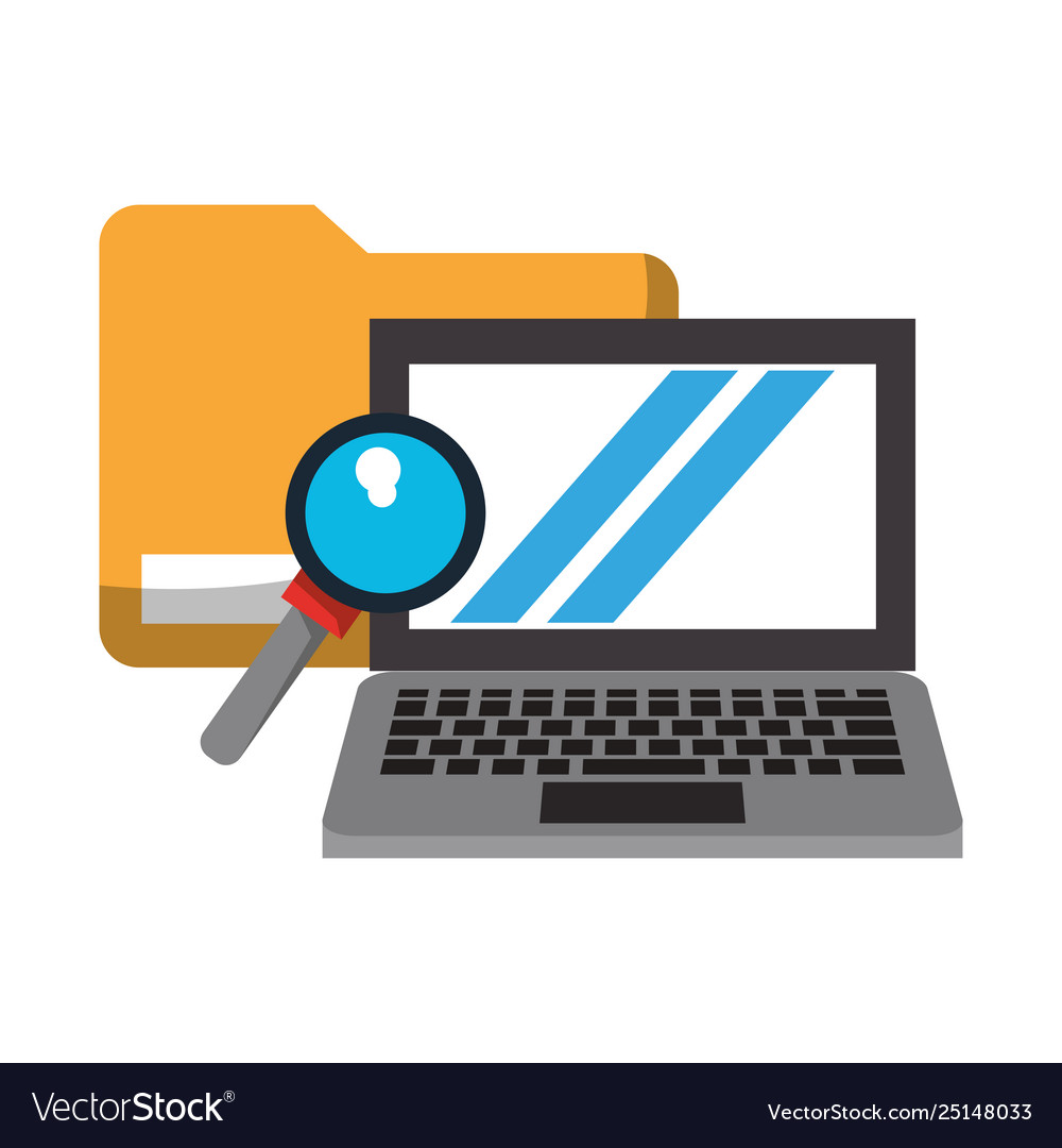 Computer with magnifying glass and document vector image Computer with magnifying glass and document