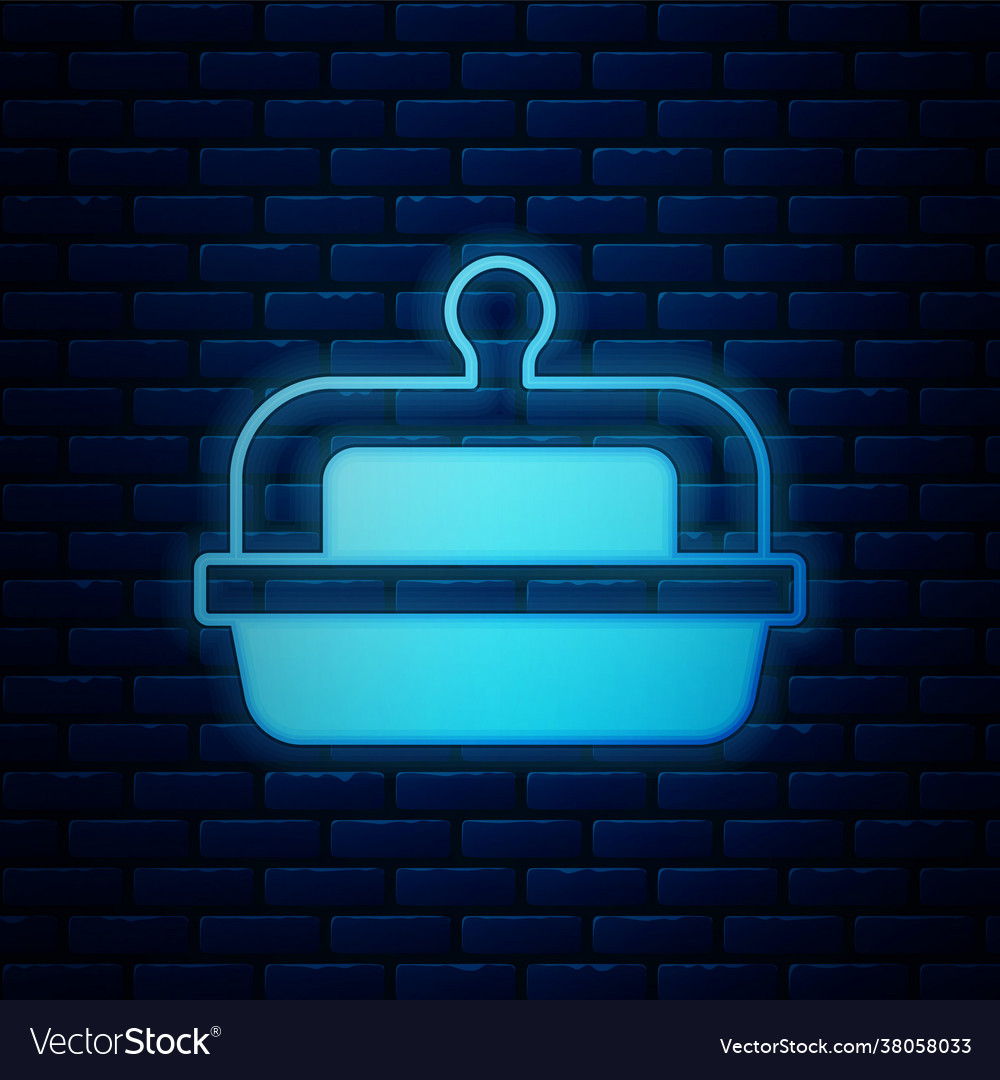 Glowing neon butter in a dish icon isolated