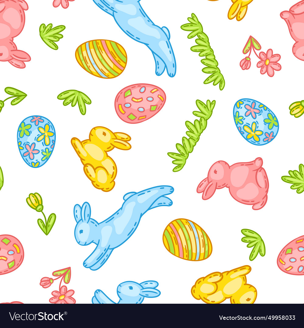 Happy easter cute object pattern vector image Happy easter cute object pattern