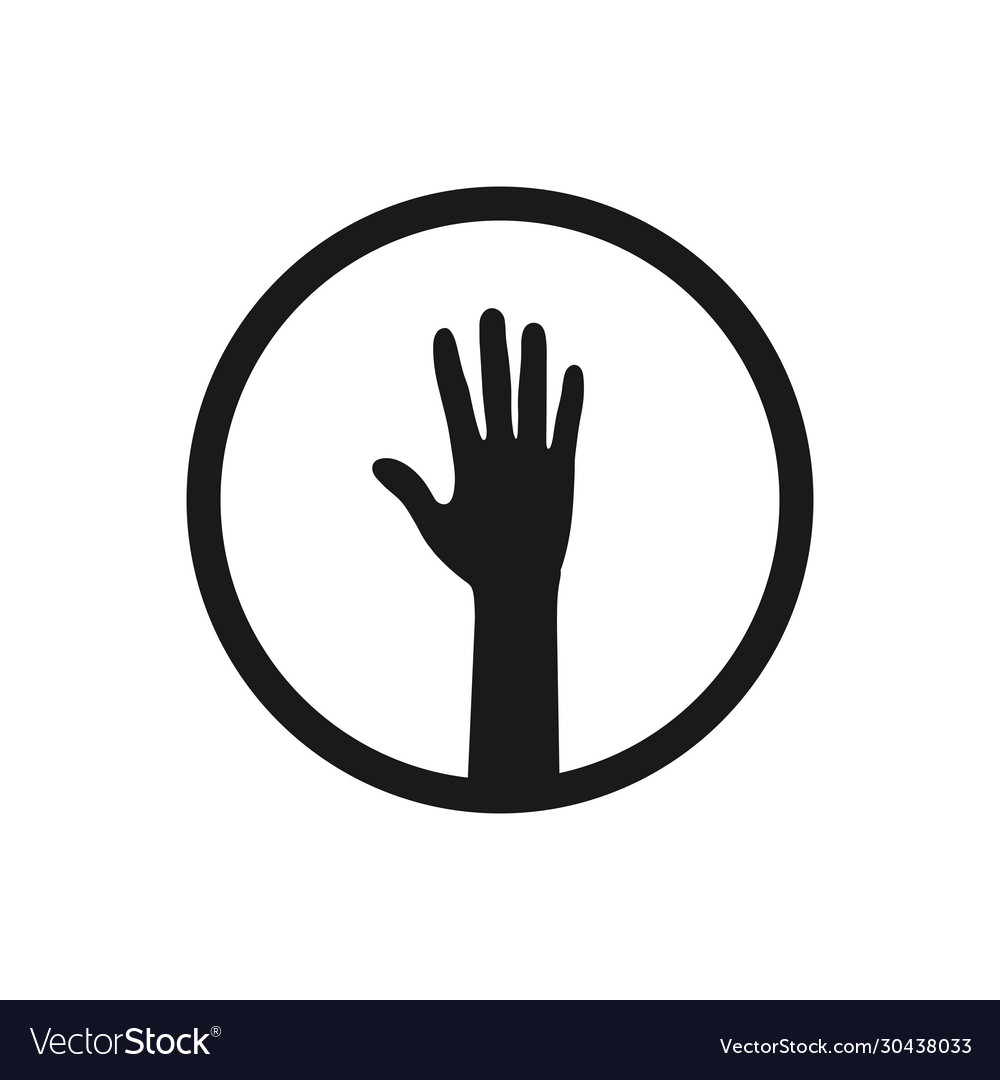 Inside circle a raised hand with palm Royalty Free Vector