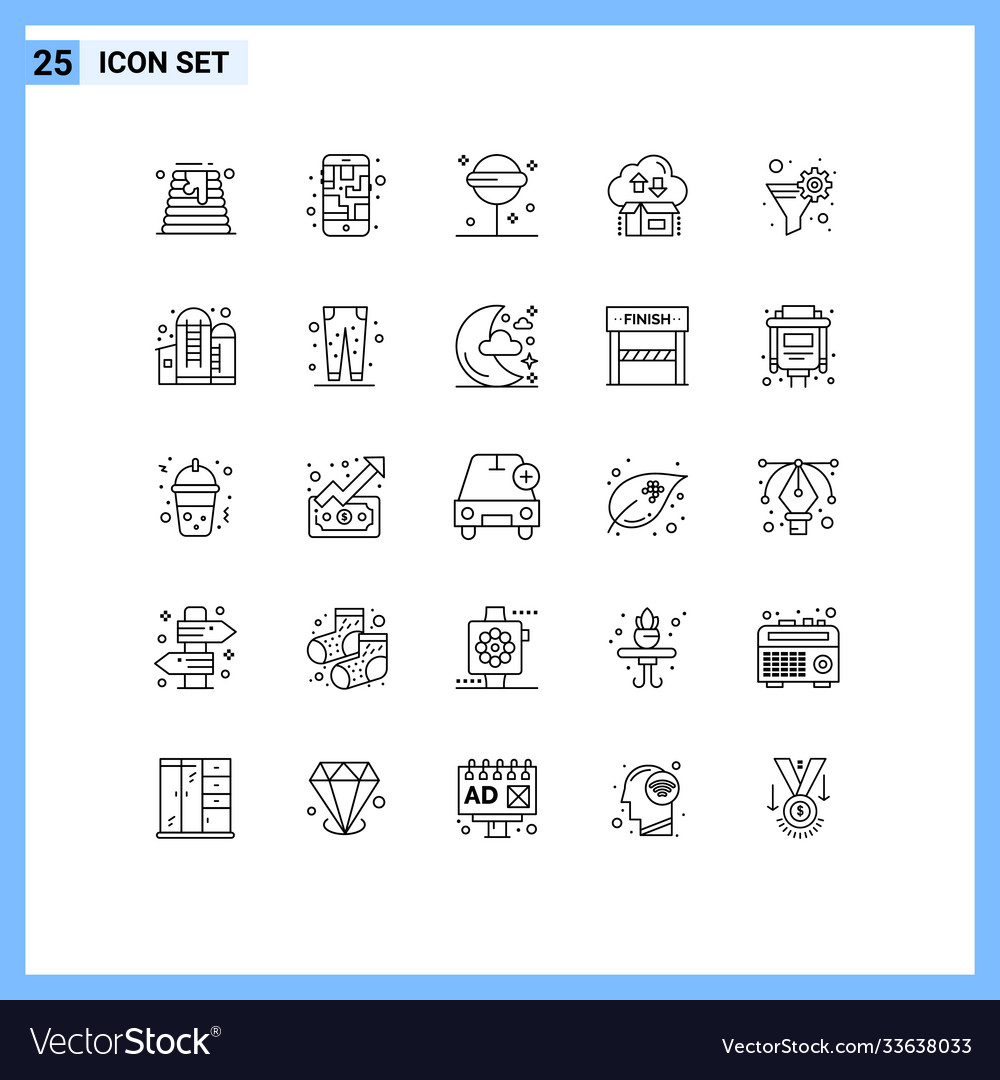 Modern set 25 lines and symbols such as data