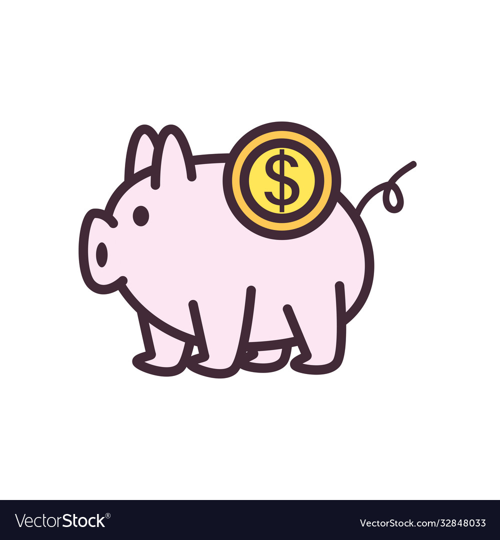 Piggy with dollar coin line and fill style icon