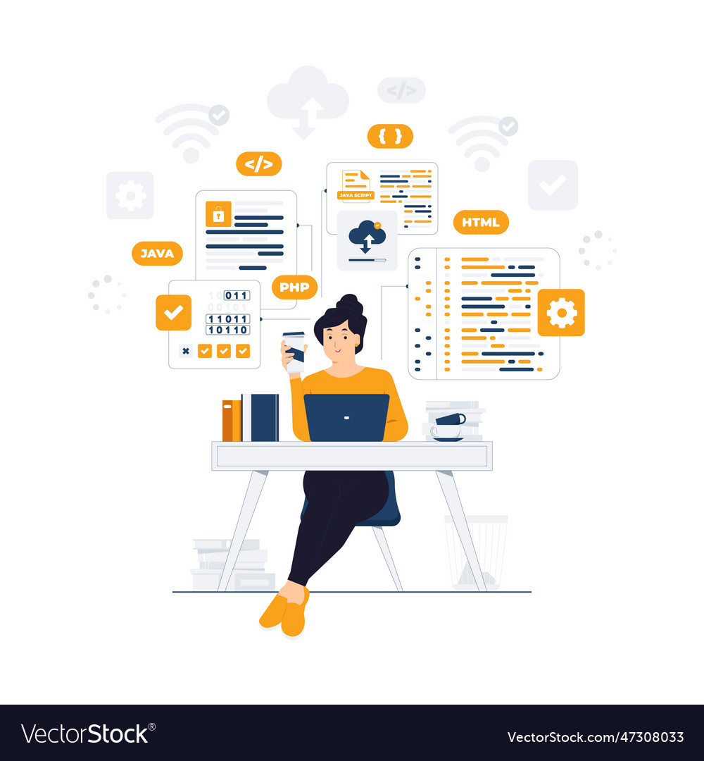 Programmer developer software development vector image Programmer developer software development