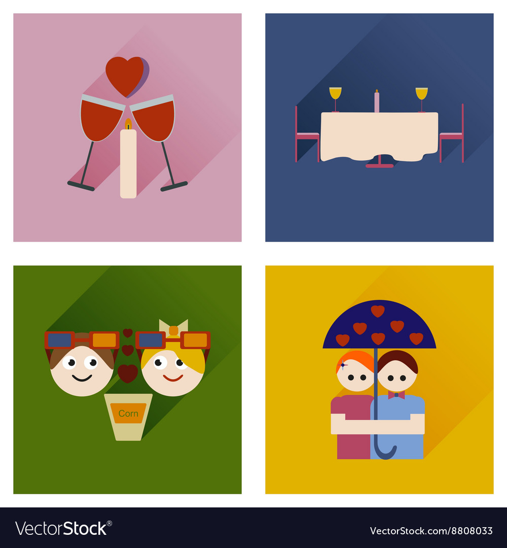 Set of flat web icons with long shadow valentines