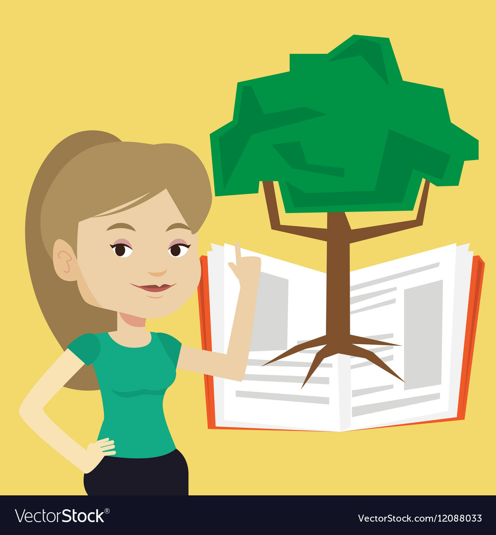 Student pointing at tree of knowledge