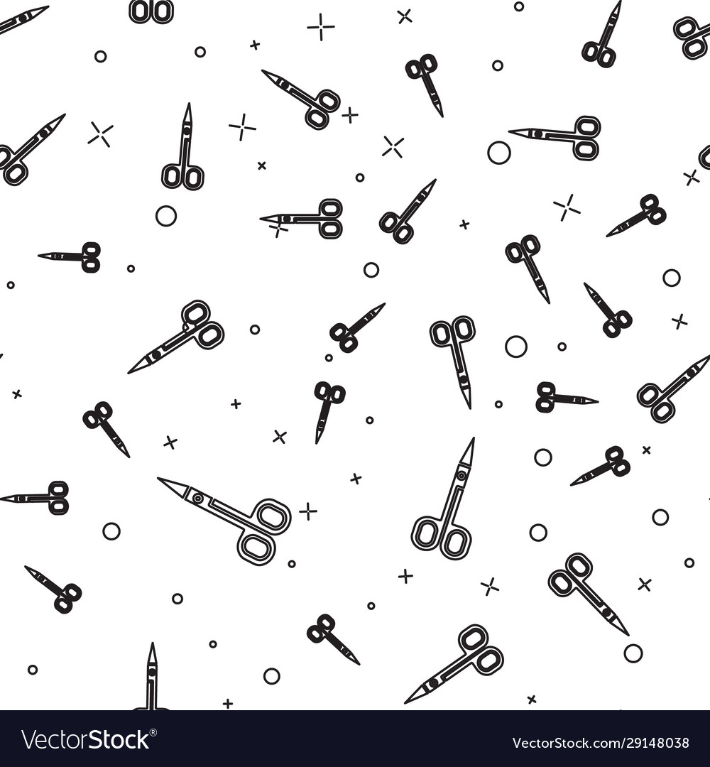 Black line scissors icon isolated seamless pattern