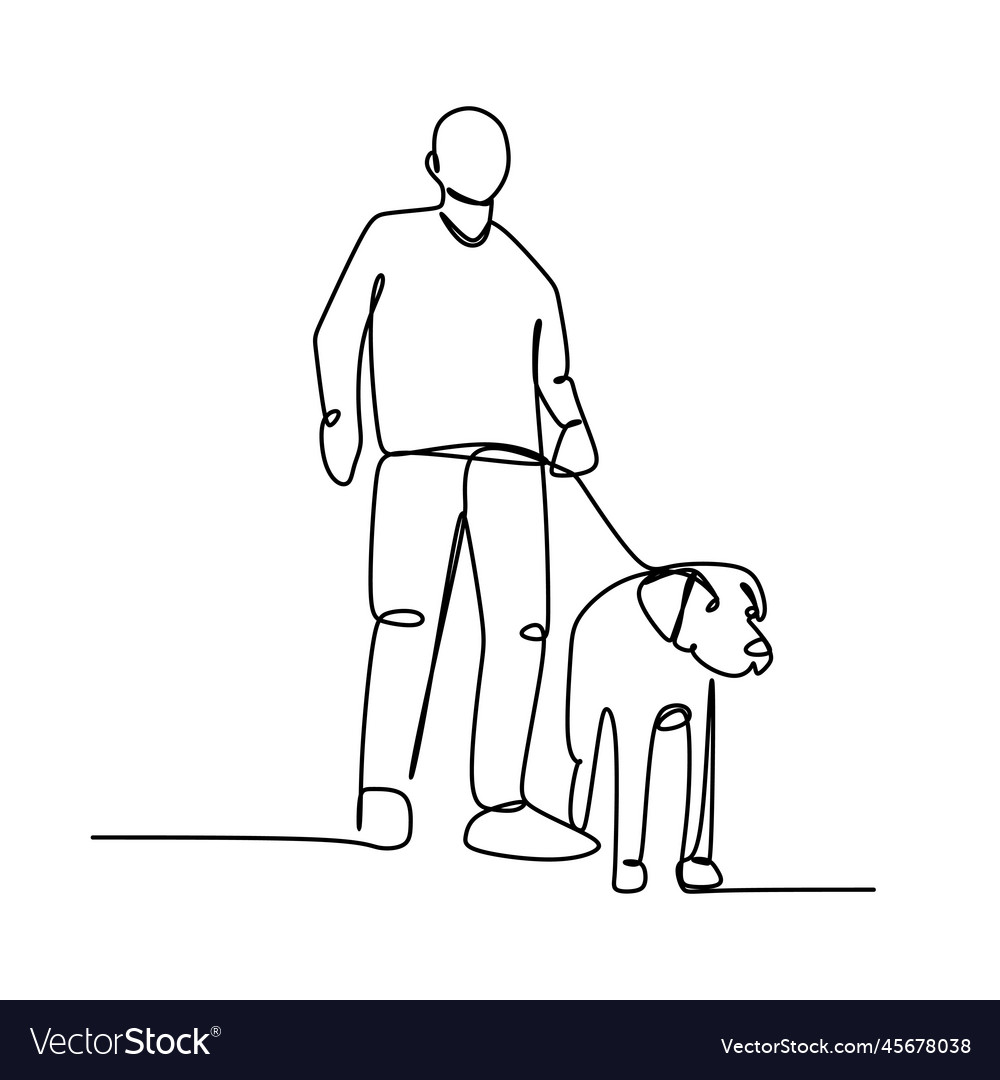 Continuous one line someone is walking with a dog