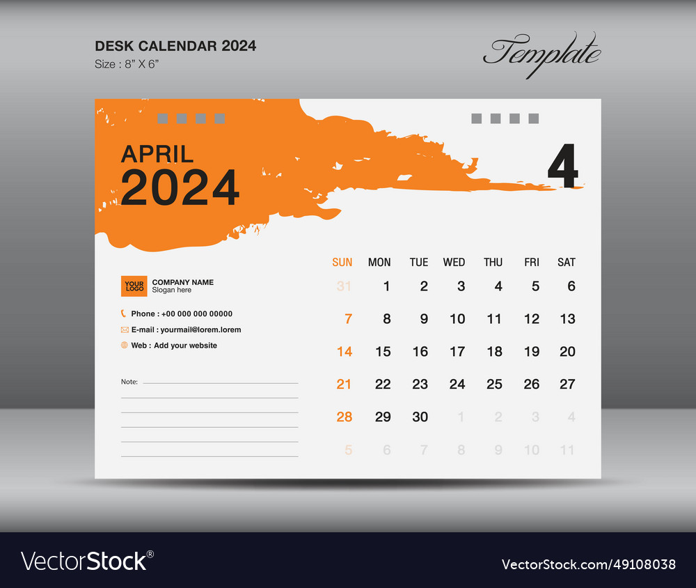 Desk calender 2024 design april template Vector Image