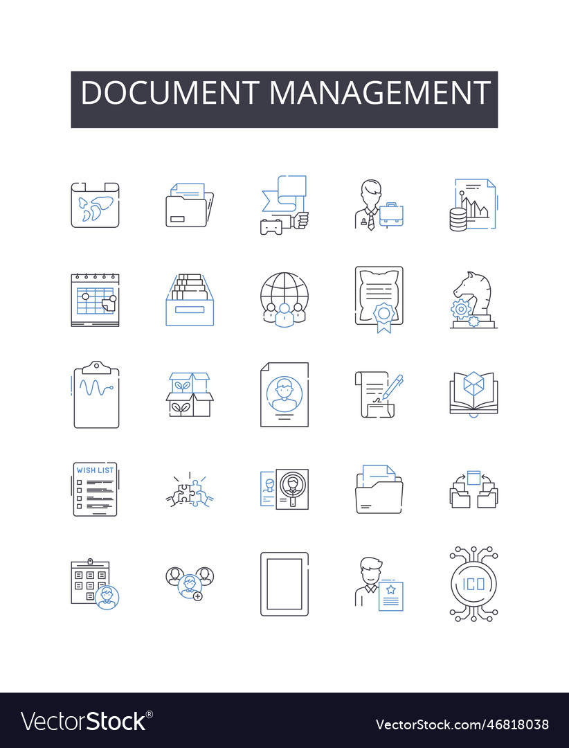 Document management line icons collection record