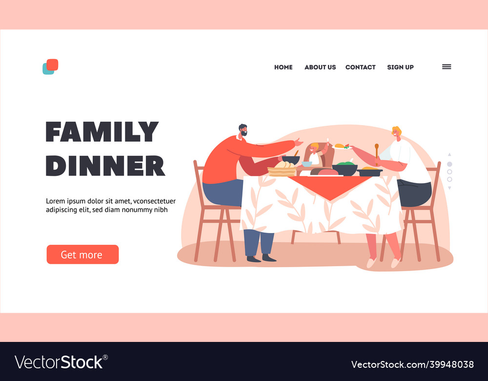 Family dinner landing page template happy father Vector Image