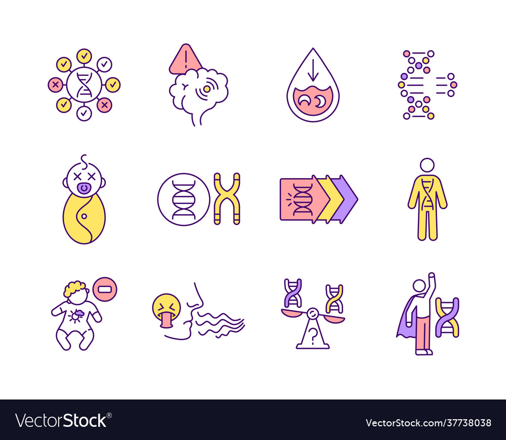 Genetic diseases rgb color icons set Royalty Free Vector