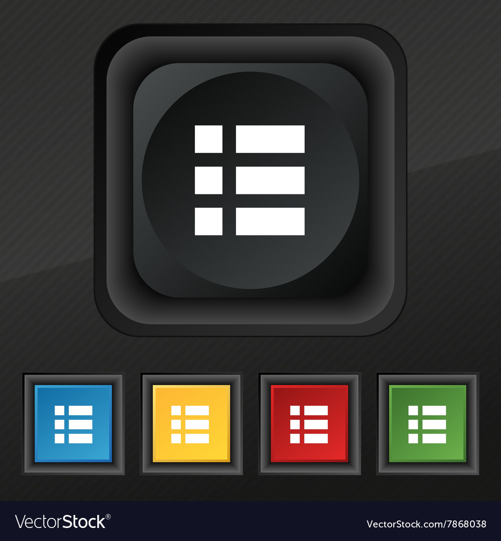 List menu app icon symbol set of five colorful