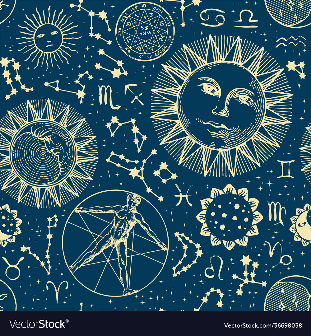 Seamless pattern with sun moon zodiac signs Vector Image