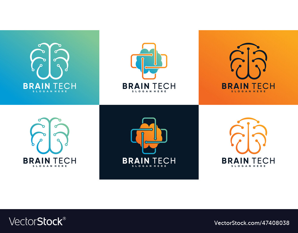 Set of collection brain tech connection logo Vector Image Set of collection brain tech connection logo
