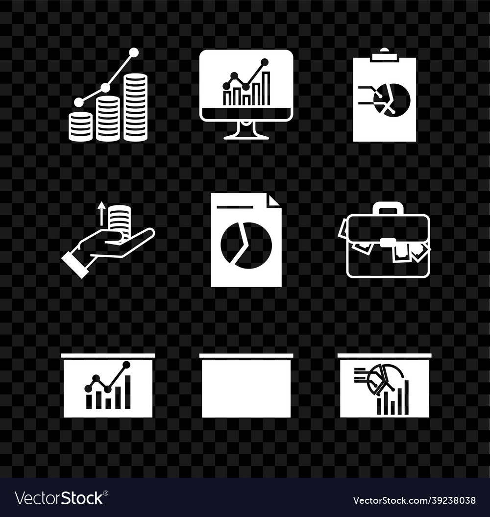 Set pie chart infographic and coin computer vector image Set pie chart infographic and coin computer