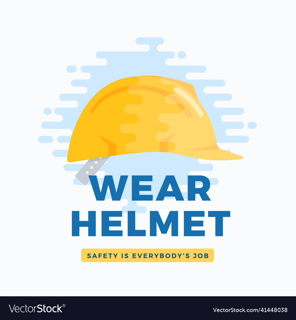 Wear safety helmet warning label flat style Vector Image