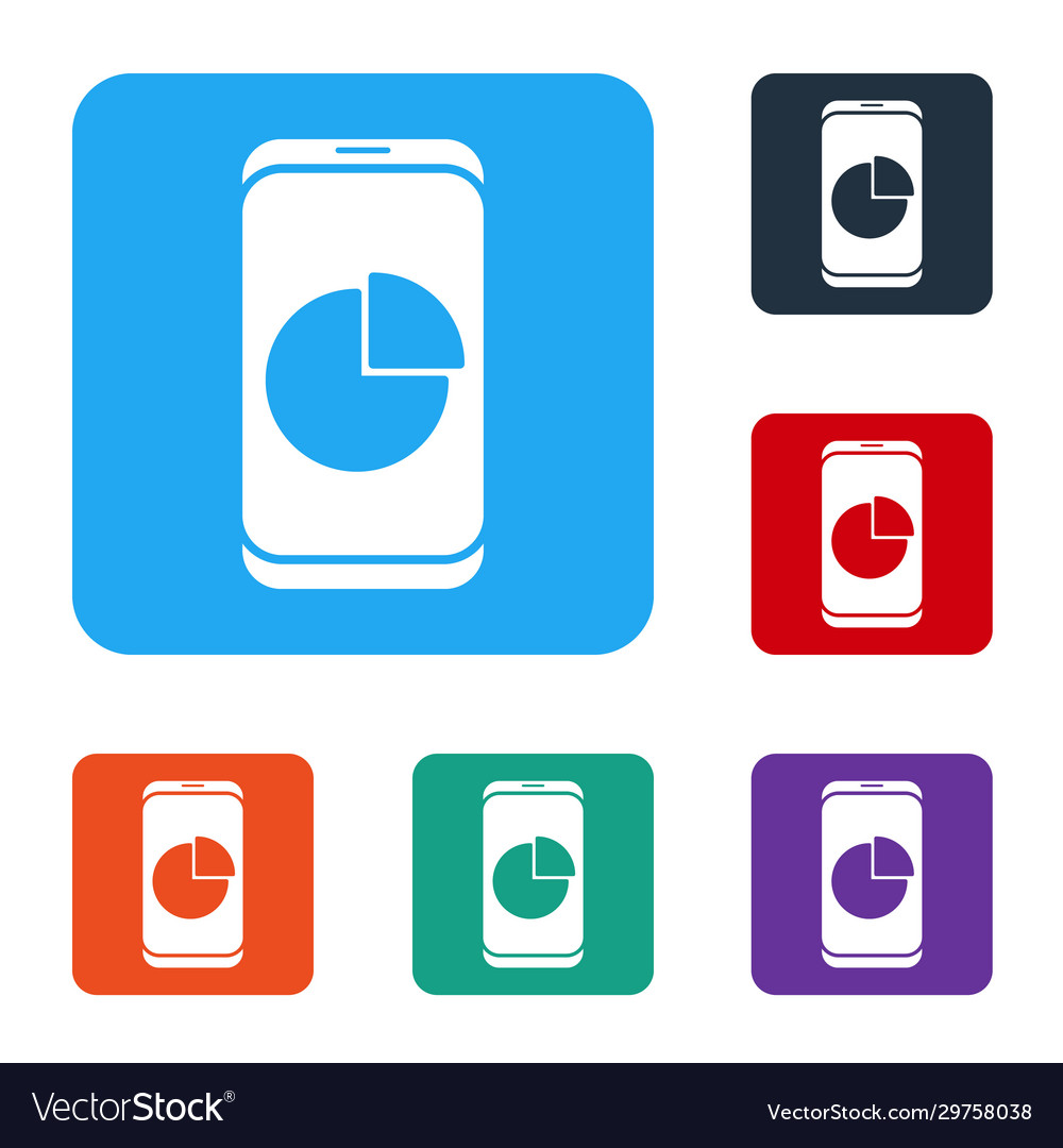 White mobile phone with graph chart icon isolated