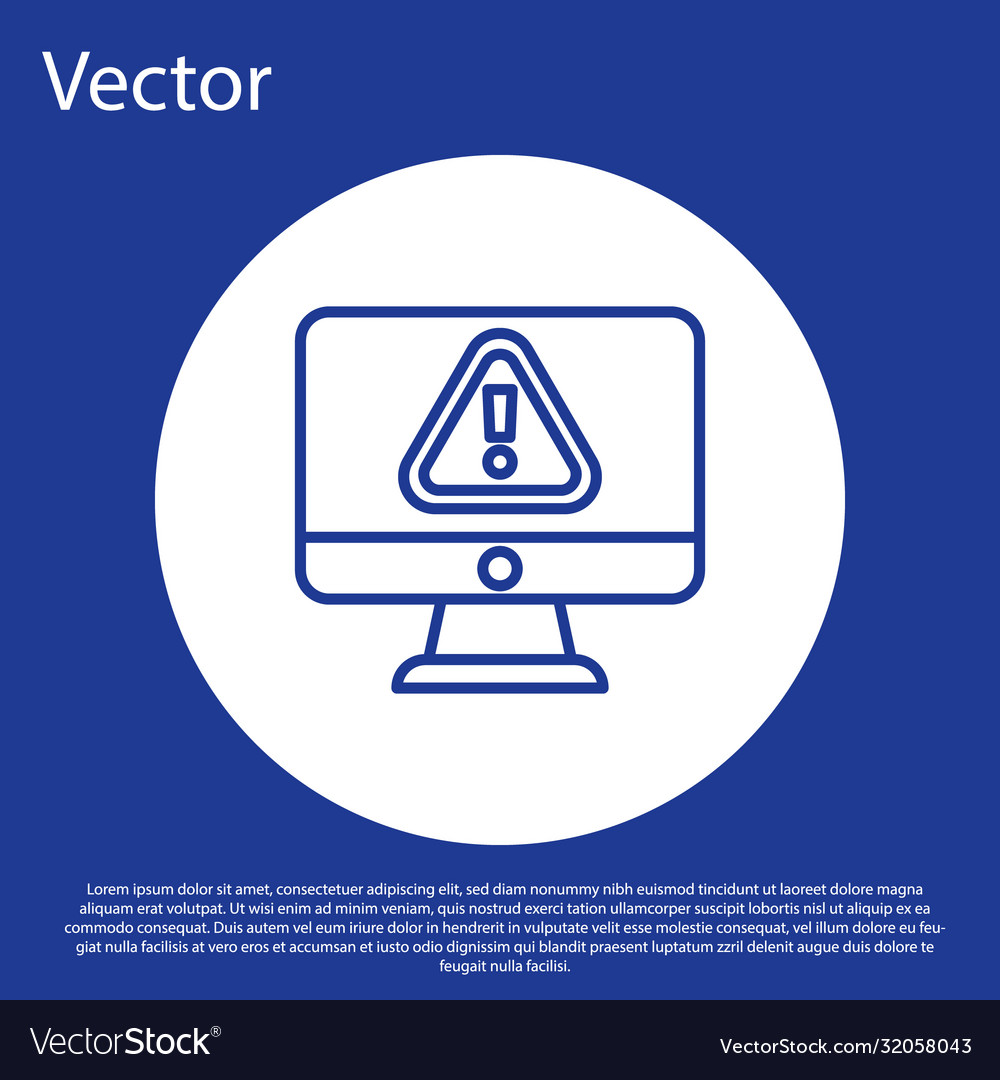 Blue line computer monitor with exclamation mark