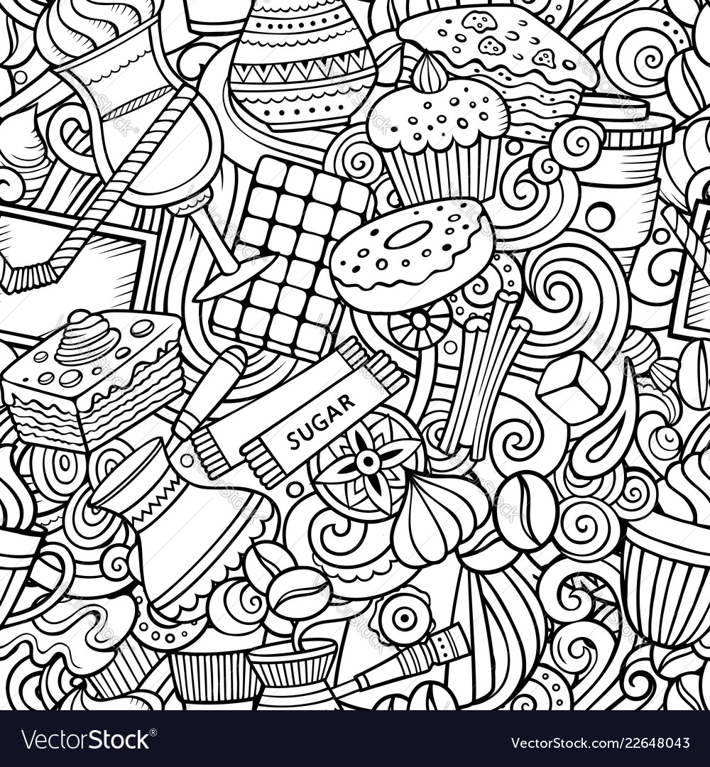 Cartoon cute doodles hand drawn coffee shop Vector Image