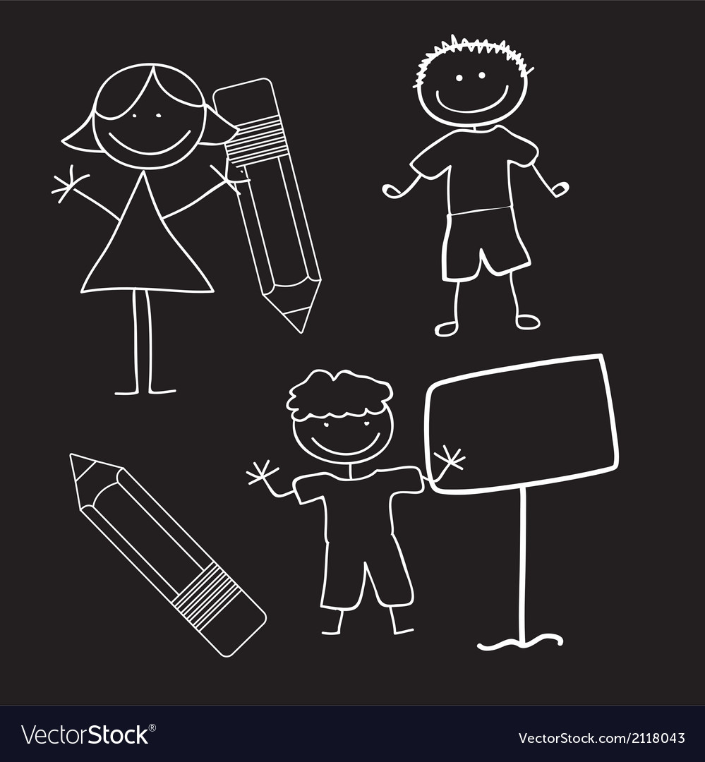 Children drawing isolated over black background