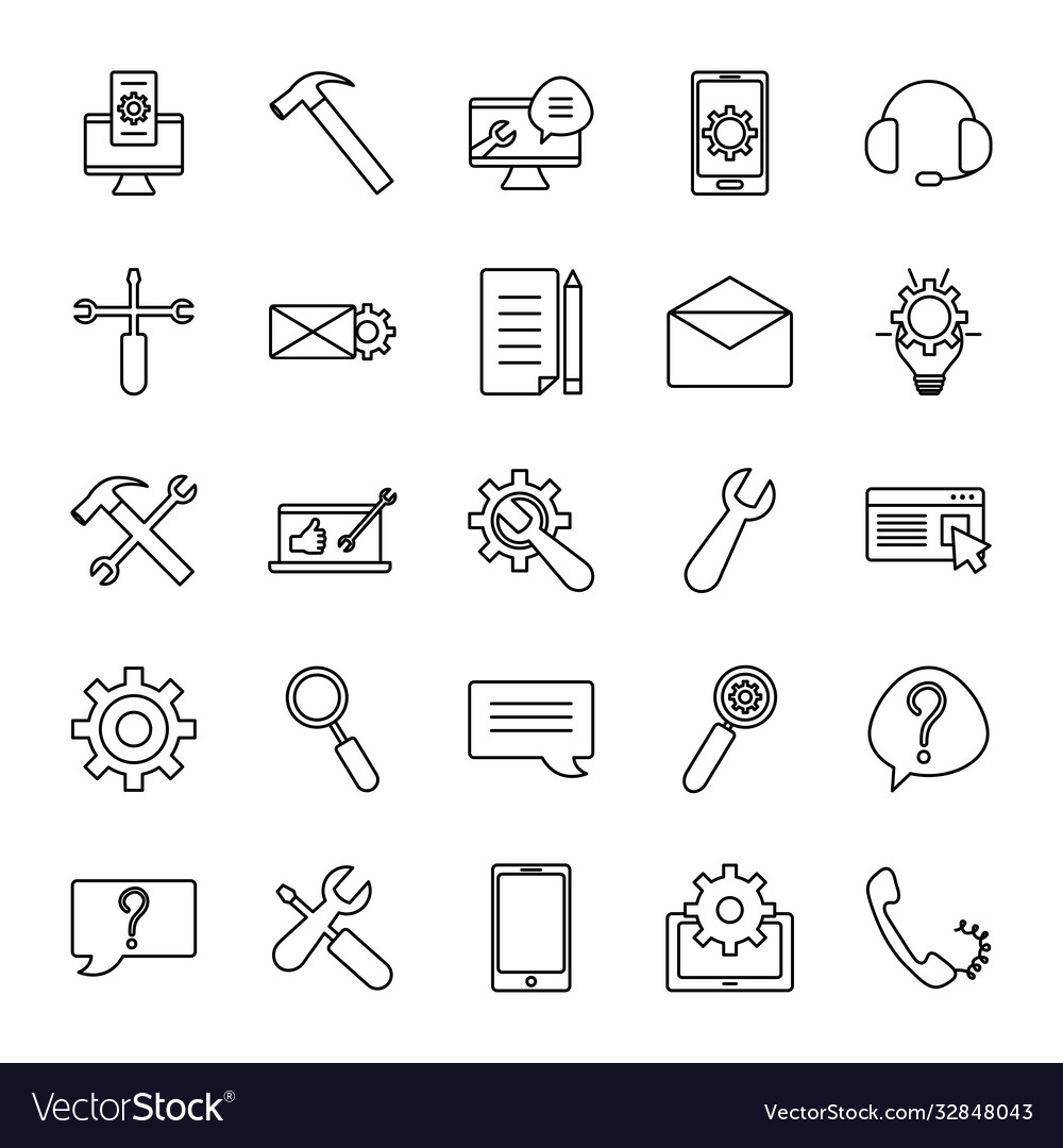 Computer and technical service icon set line vector image Computer and technical service icon set line