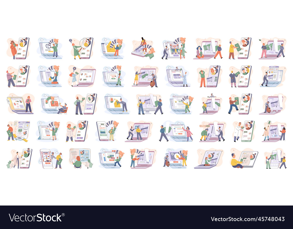 Hacker activity big set hacking computer vector image Hacker activity big set hacking computer